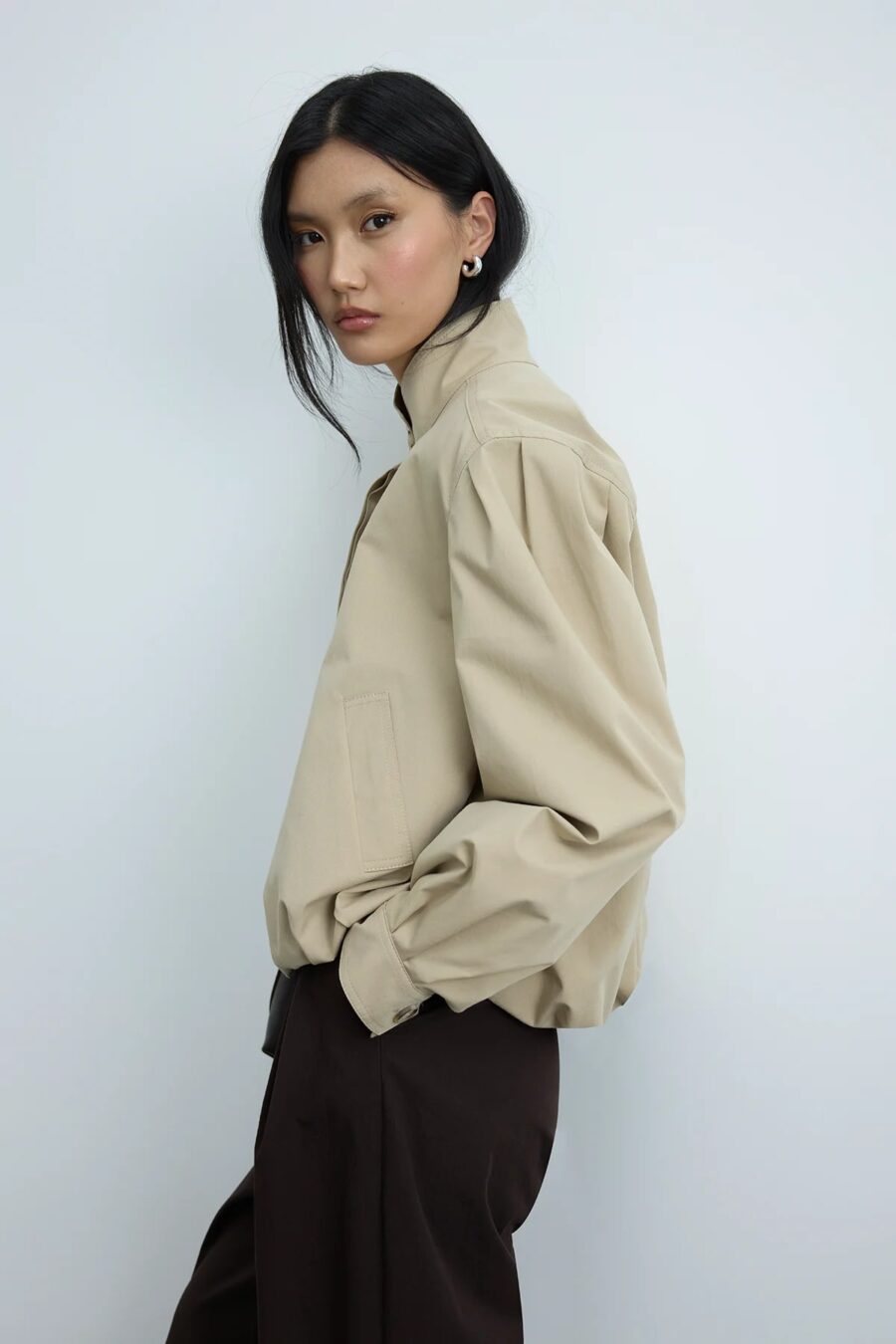 Beige khole high collar puffer jacket