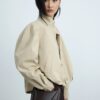 Beige khole high collar puffer jacket