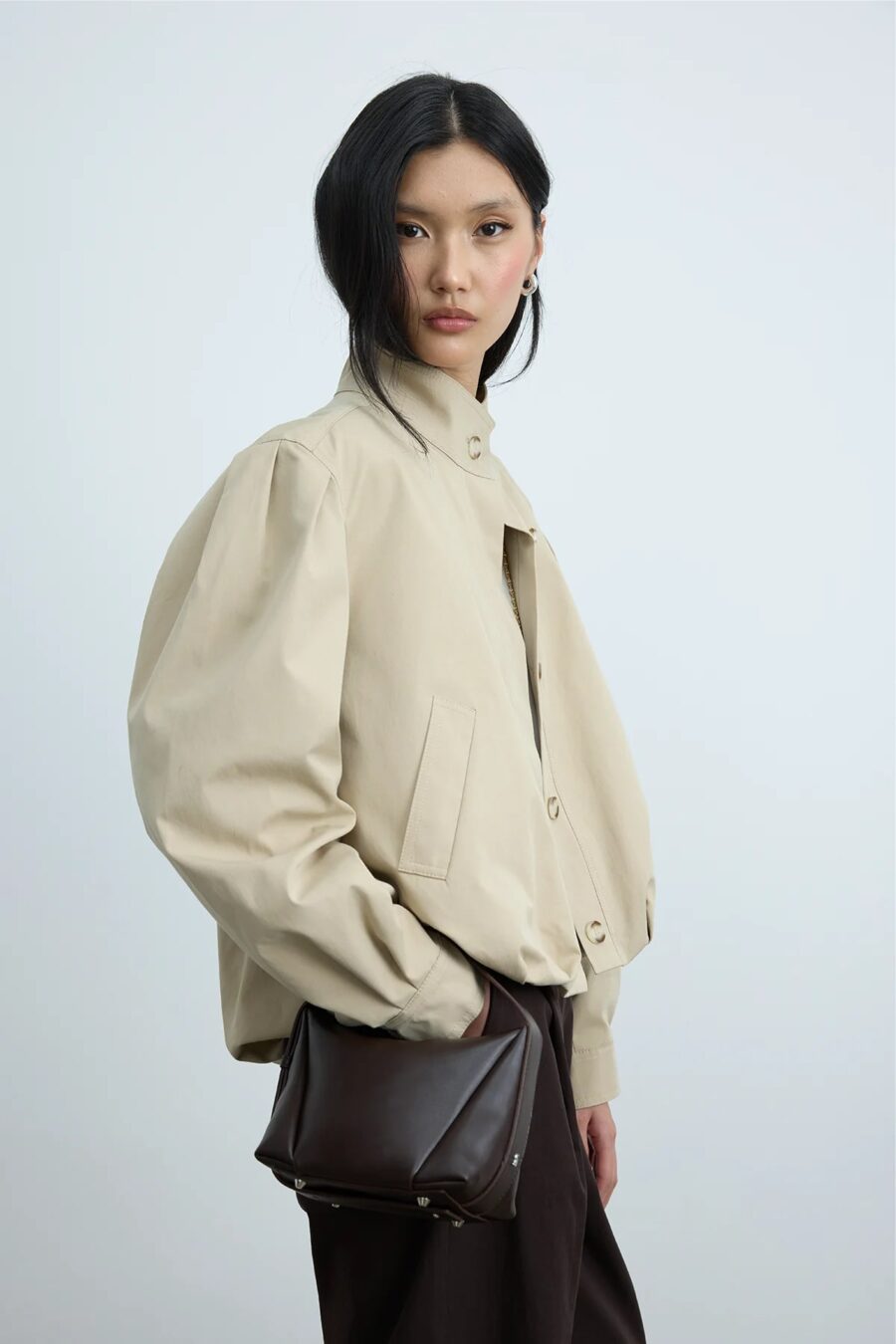 Beige khole high collar puffer jacket