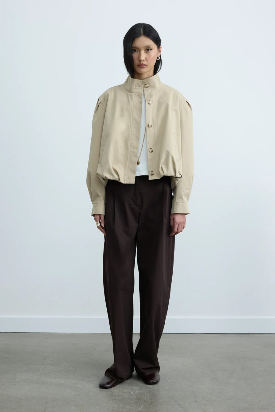 Beige khole high collar puffer jacket