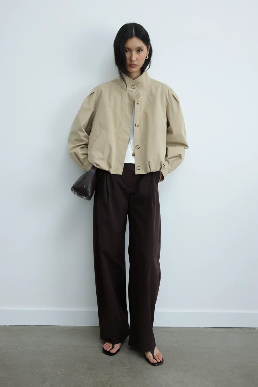 Beige khole high collar puffer jacket