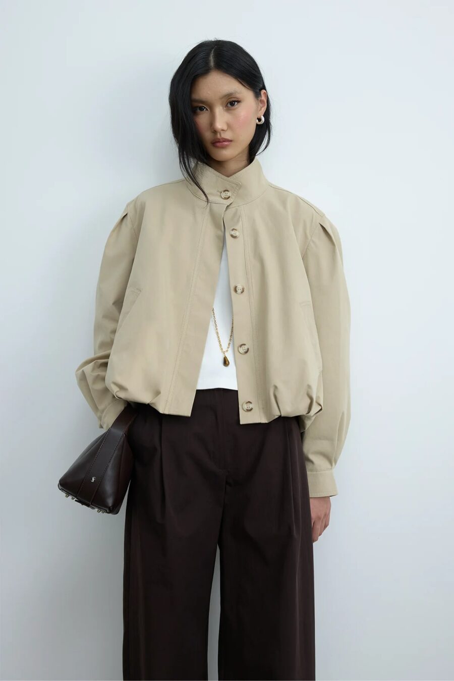 Beige khole high collar puffer jacket