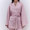 Satin belted kimono powder pink