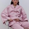 Satin belted kimono powder pink
