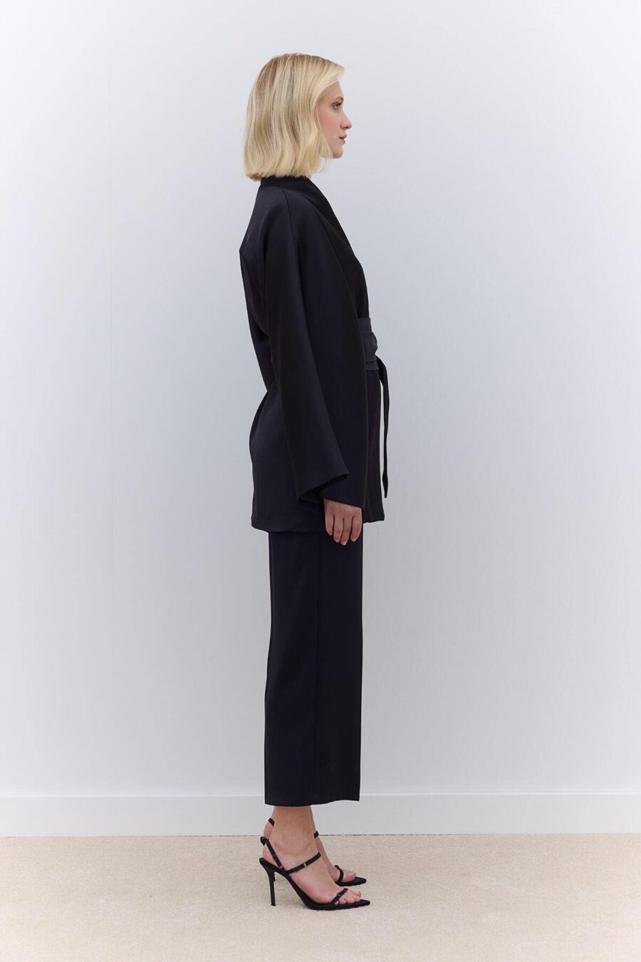 Black kimono satin suit