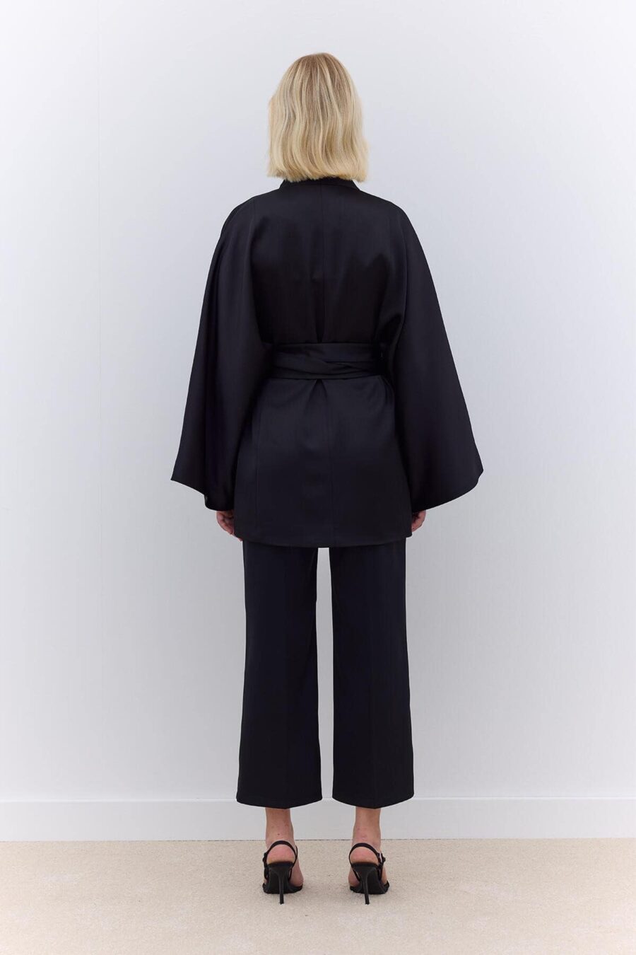 Black kimono satin suit