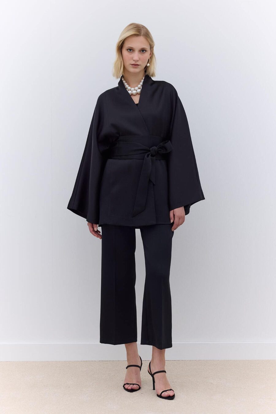 Black kimono satin suit