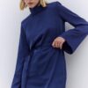 Satin wide sleeve tunic night blue