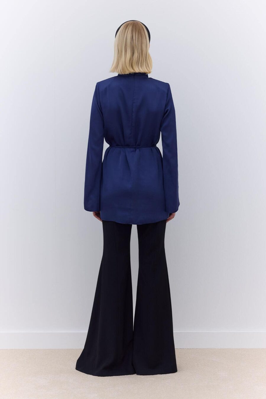 Satin wide sleeve tunic night blue