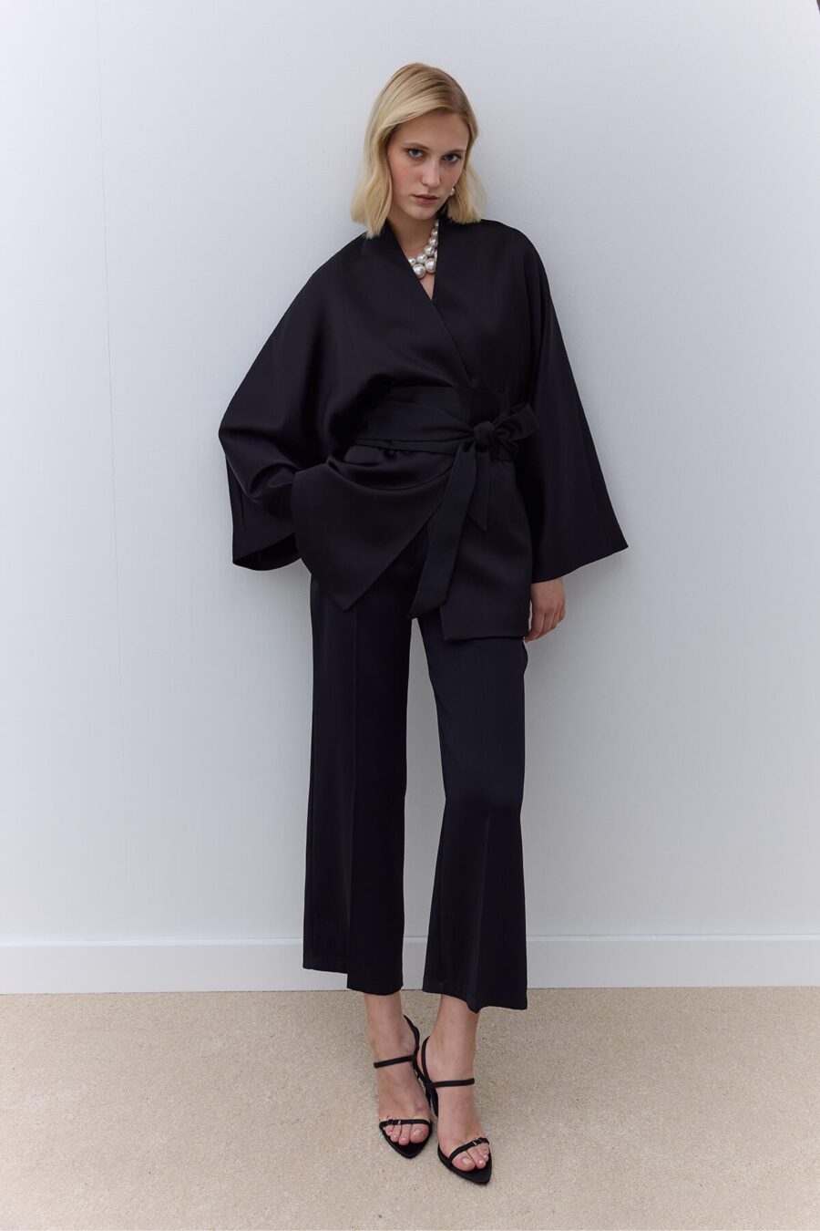 Black kimono satin suit