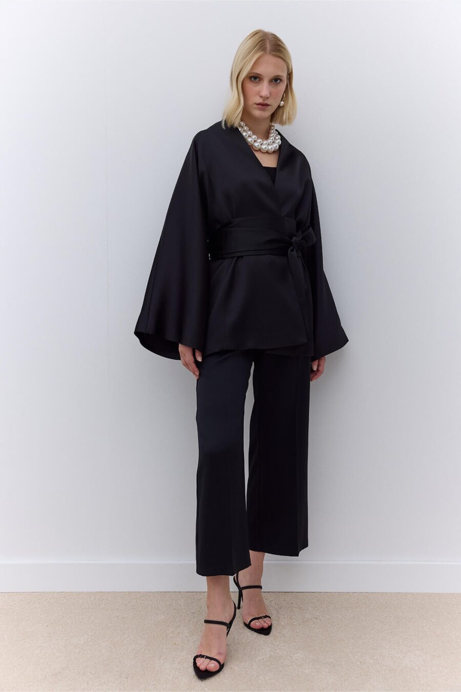 Black kimono satin suit