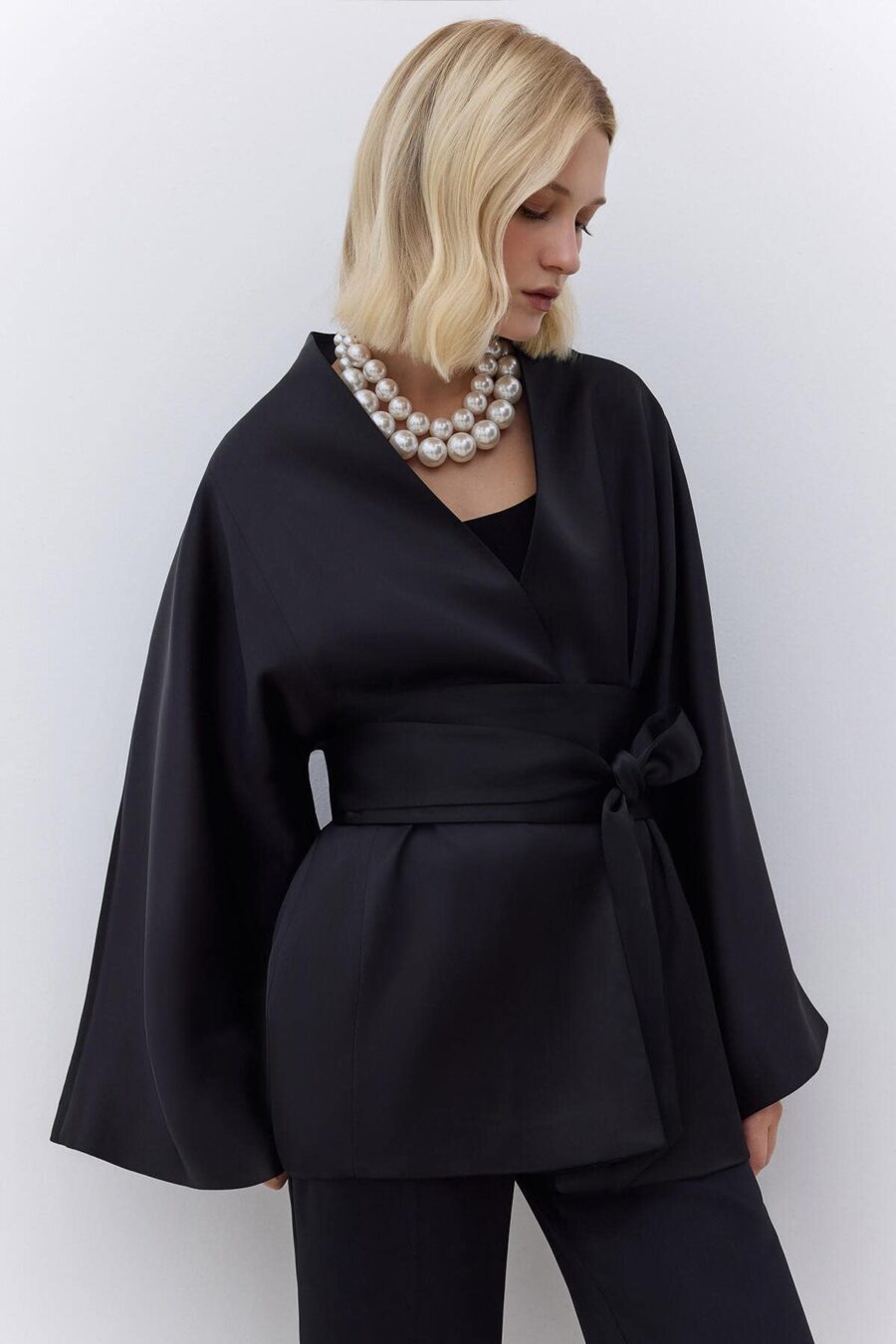 Black kimono satin suit