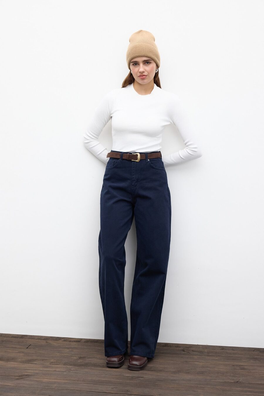 Navy gabardine baggy jeans