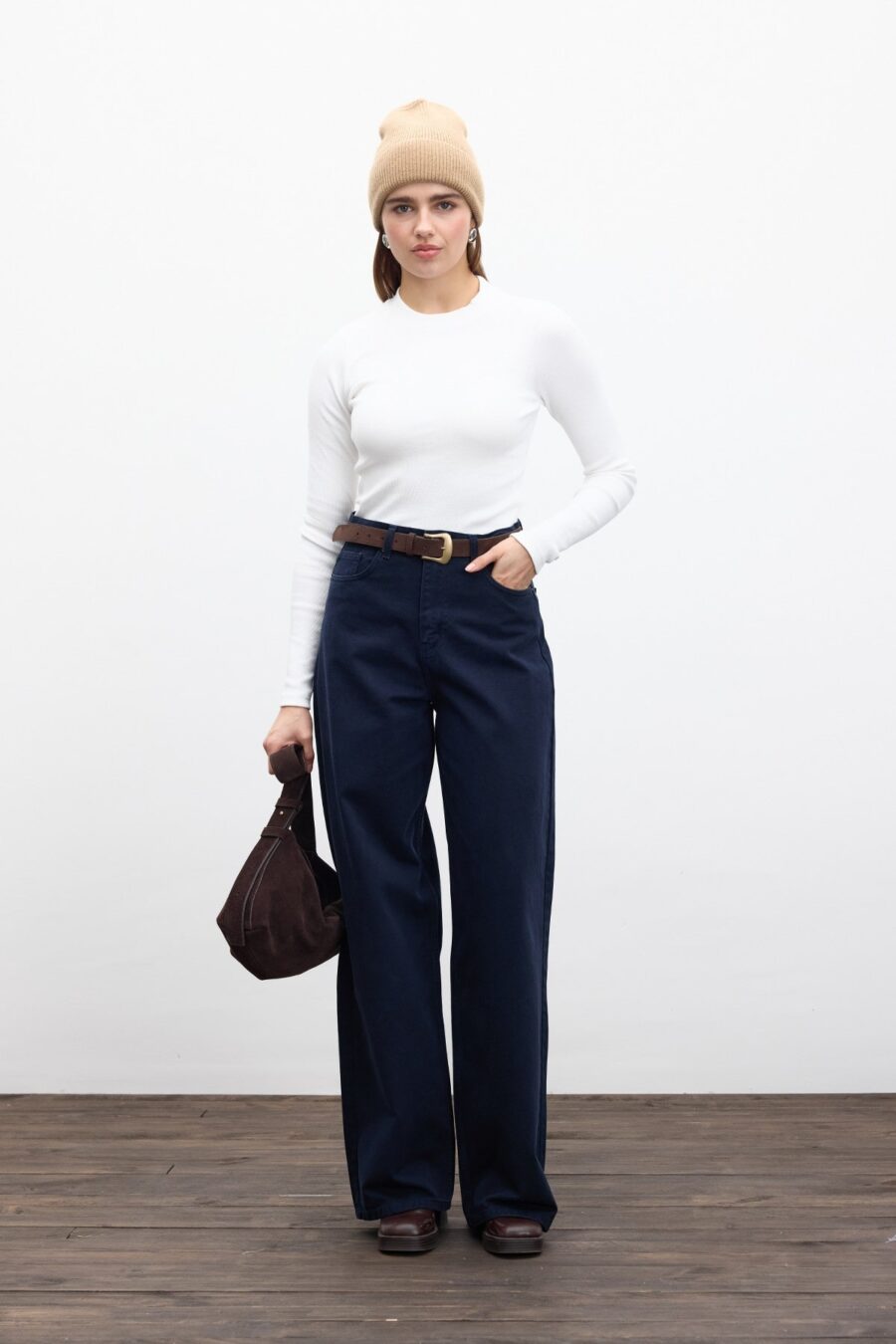 Navy gabardine baggy jeans
