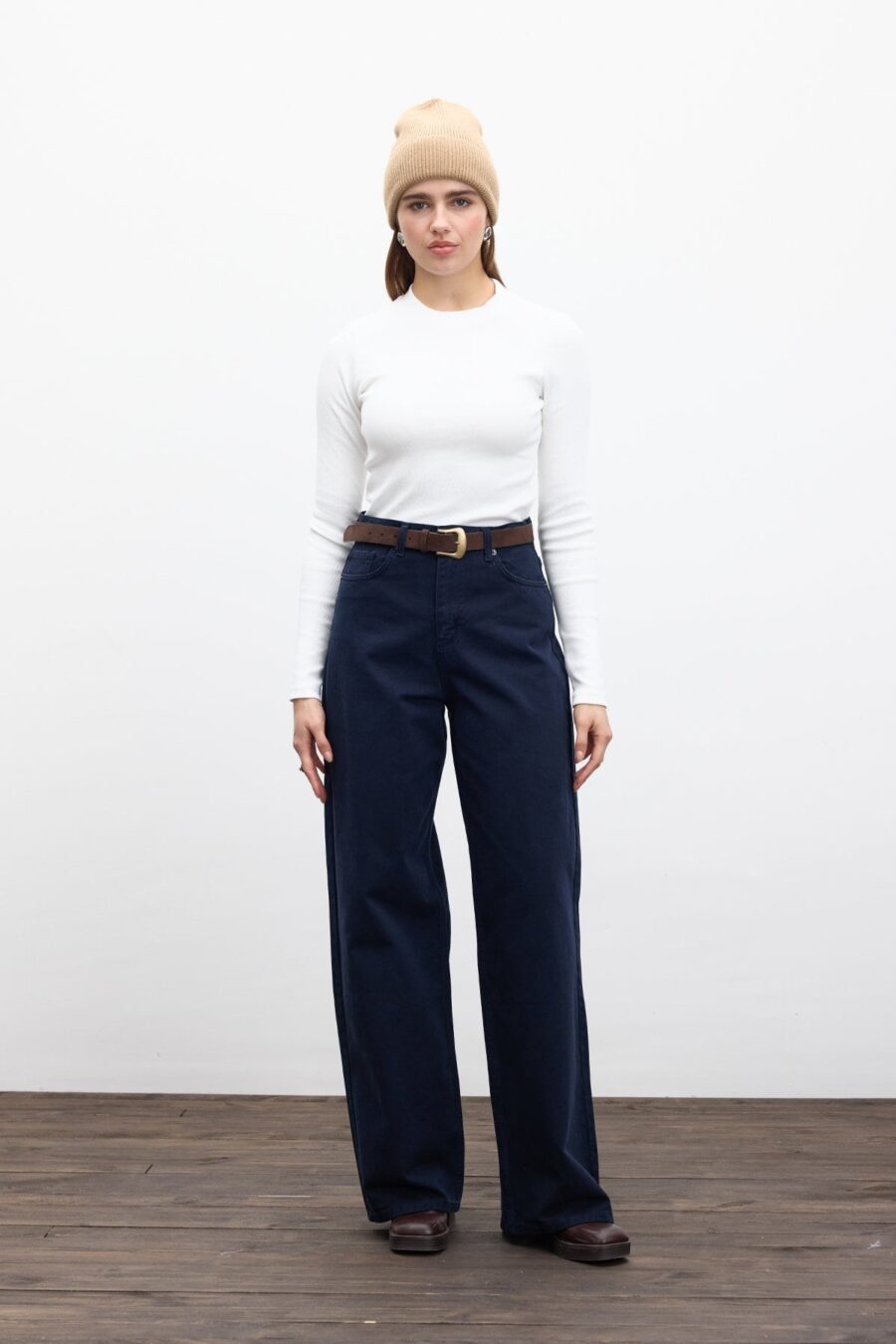 Navy gabardine baggy jeans