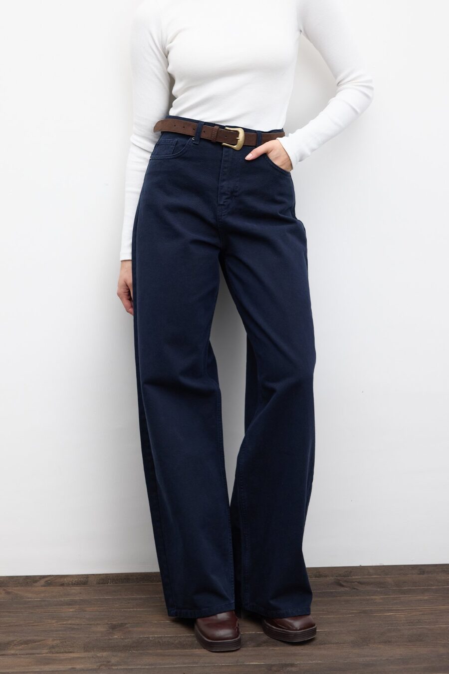 Navy gabardine baggy jeans