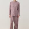 Patterned corduroy cotton relax pijama set with plum flower