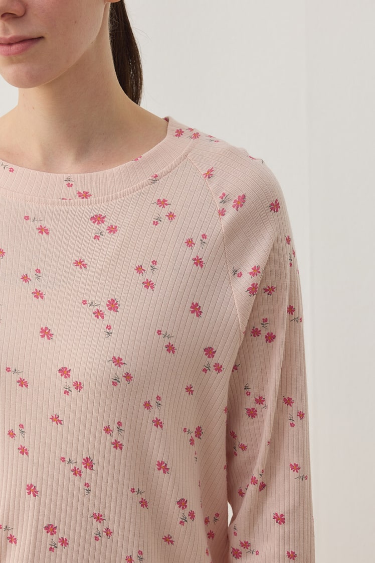 Patterned corduroy cotton relax pijama set powder floral