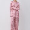 Patterned cotton relax pijama set with pink flowers