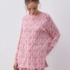 Patterned cotton relax pijama set with pink flowers
