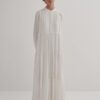 Layered pleated dress ecru