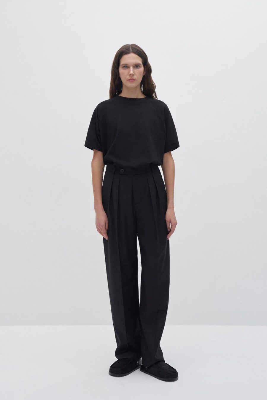 light Pleated wide leg trousers black
