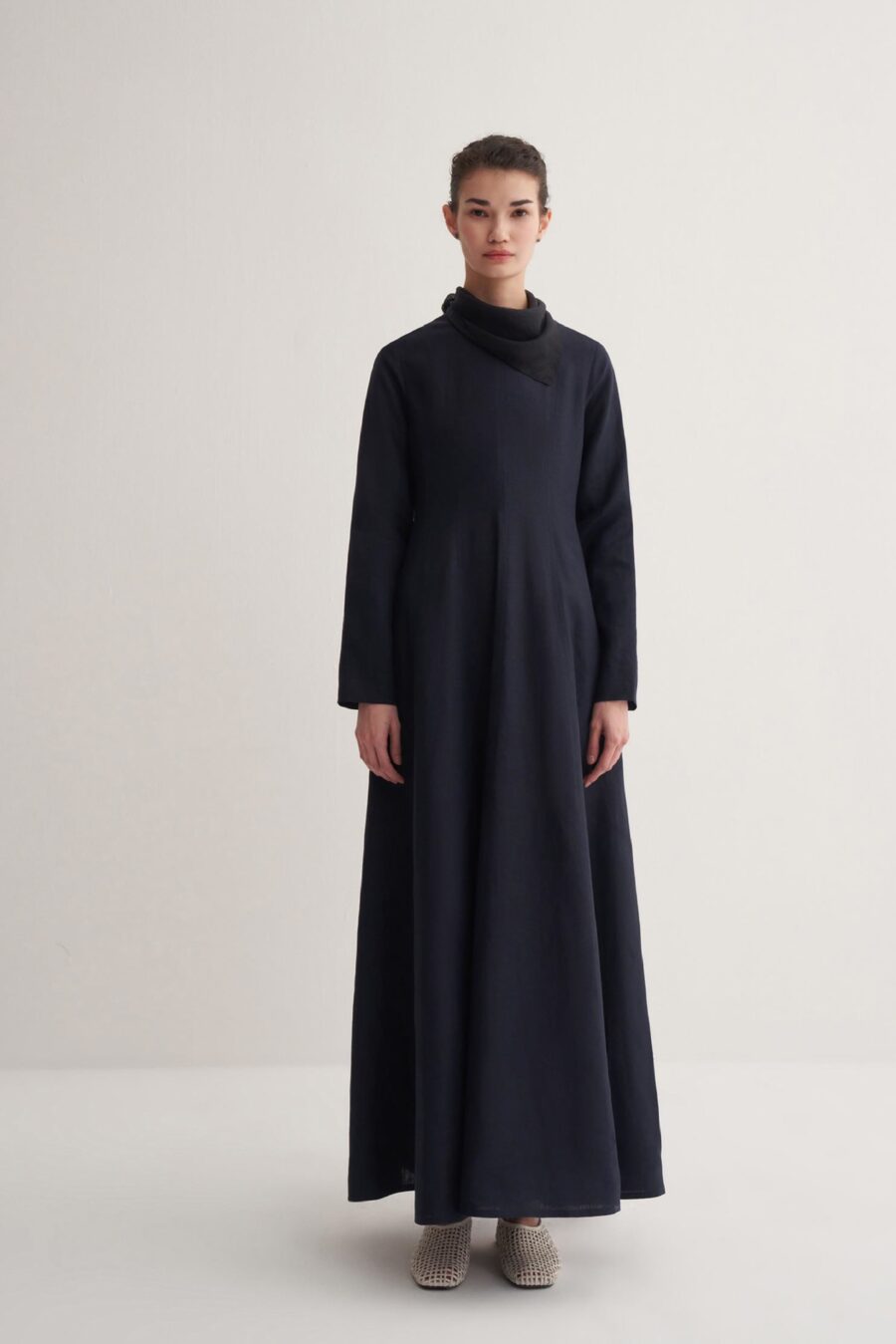 navy-linen-dress-women-lebanon-KanStore Navy blue linen patchwork dress