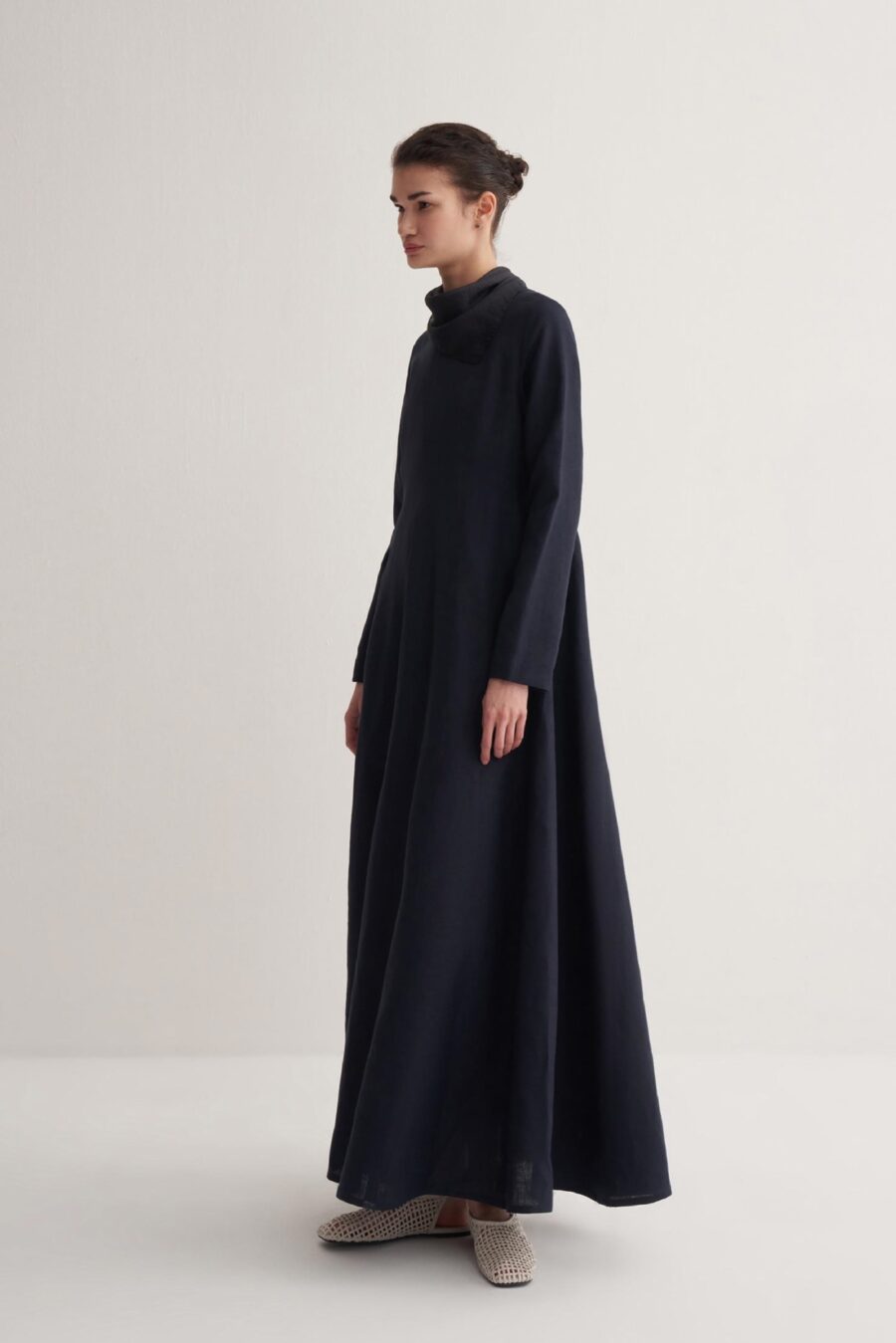 navy-linen-dress-women-lebanon-KanStore Navy blue linen patchwork dress