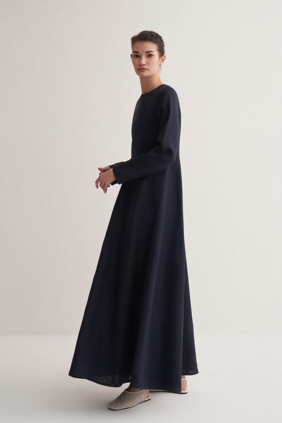 navy-linen-dress-women-lebanon-KanStore Navy blue linen patchwork dress