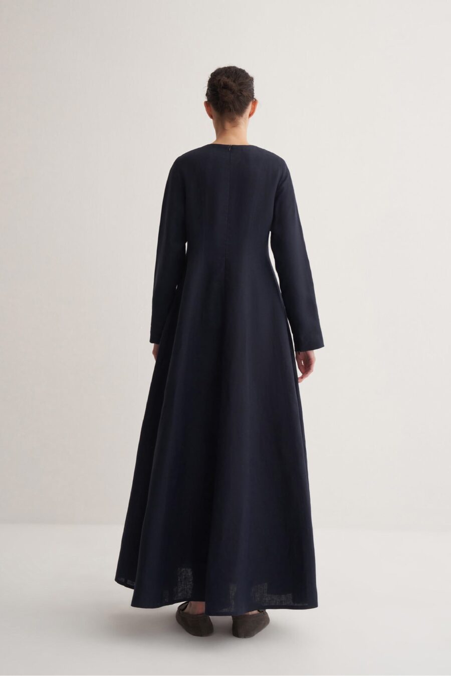 navy-linen-dress-women-lebanon-KanStore Navy blue linen patchwork dress