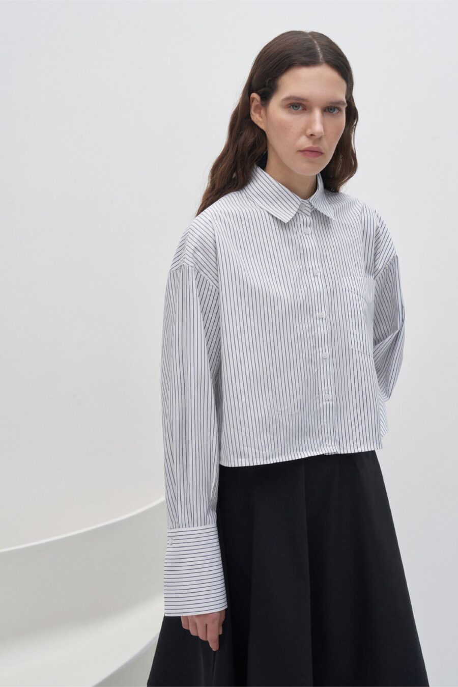 Striped crop shirt navy blue