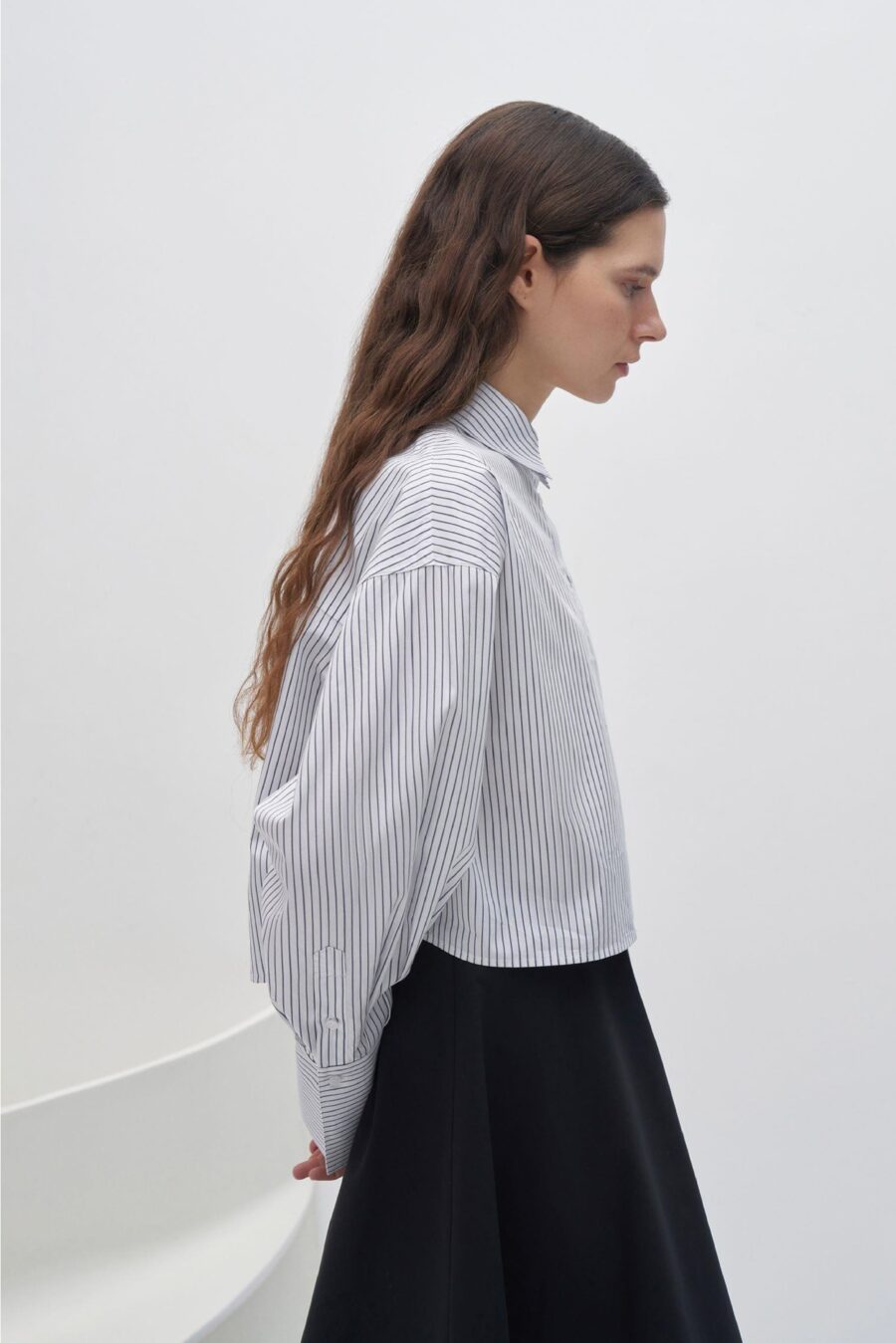 Striped crop shirt navy blue