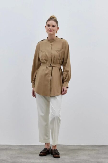 Epauletted shirt camel