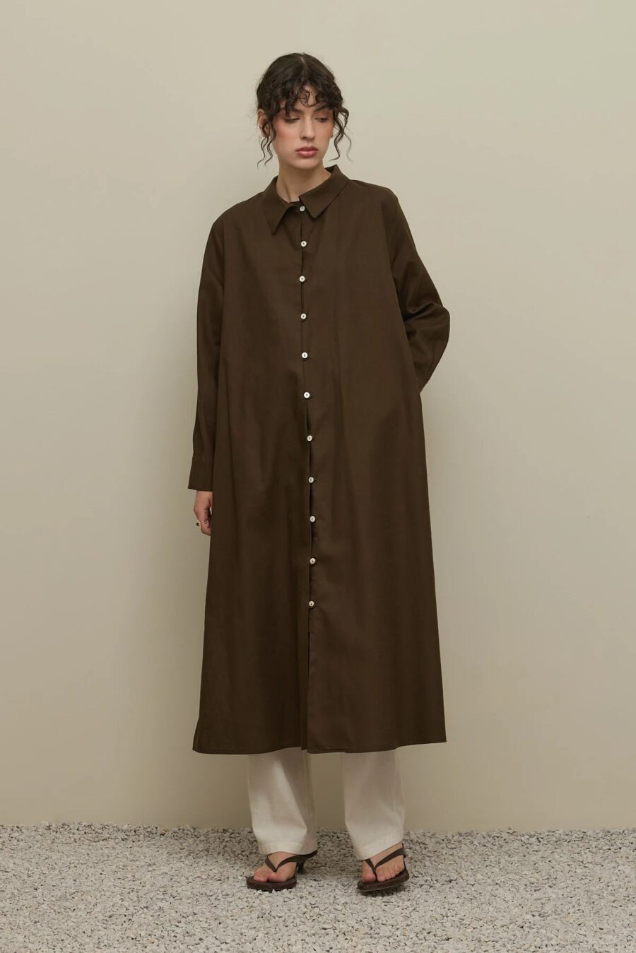 Britli linen maxi shirt brown