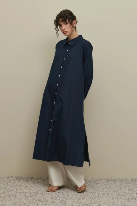 British linen maxi shirt navy blue