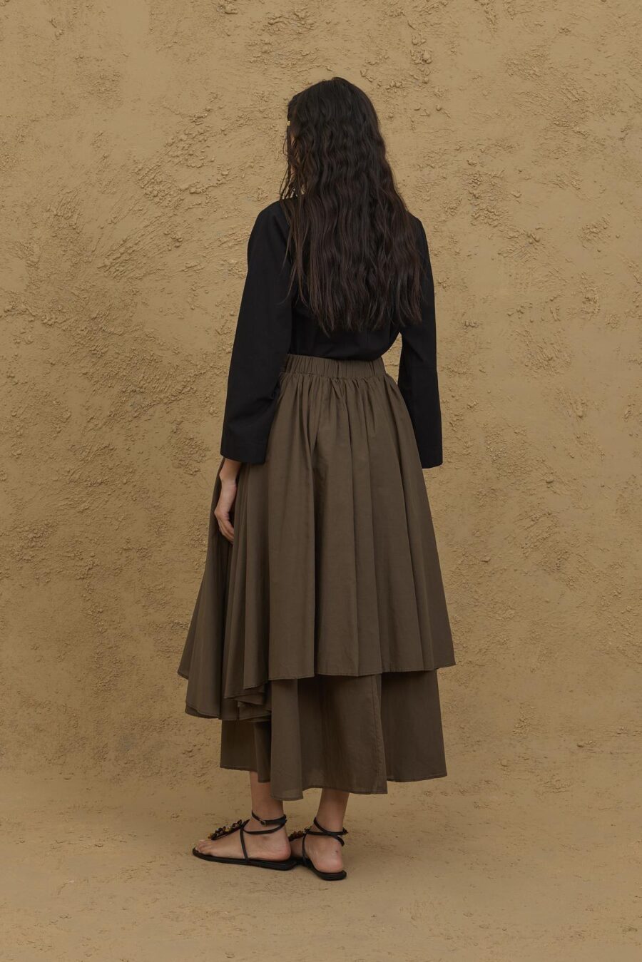 Multi-layered skirt khaki