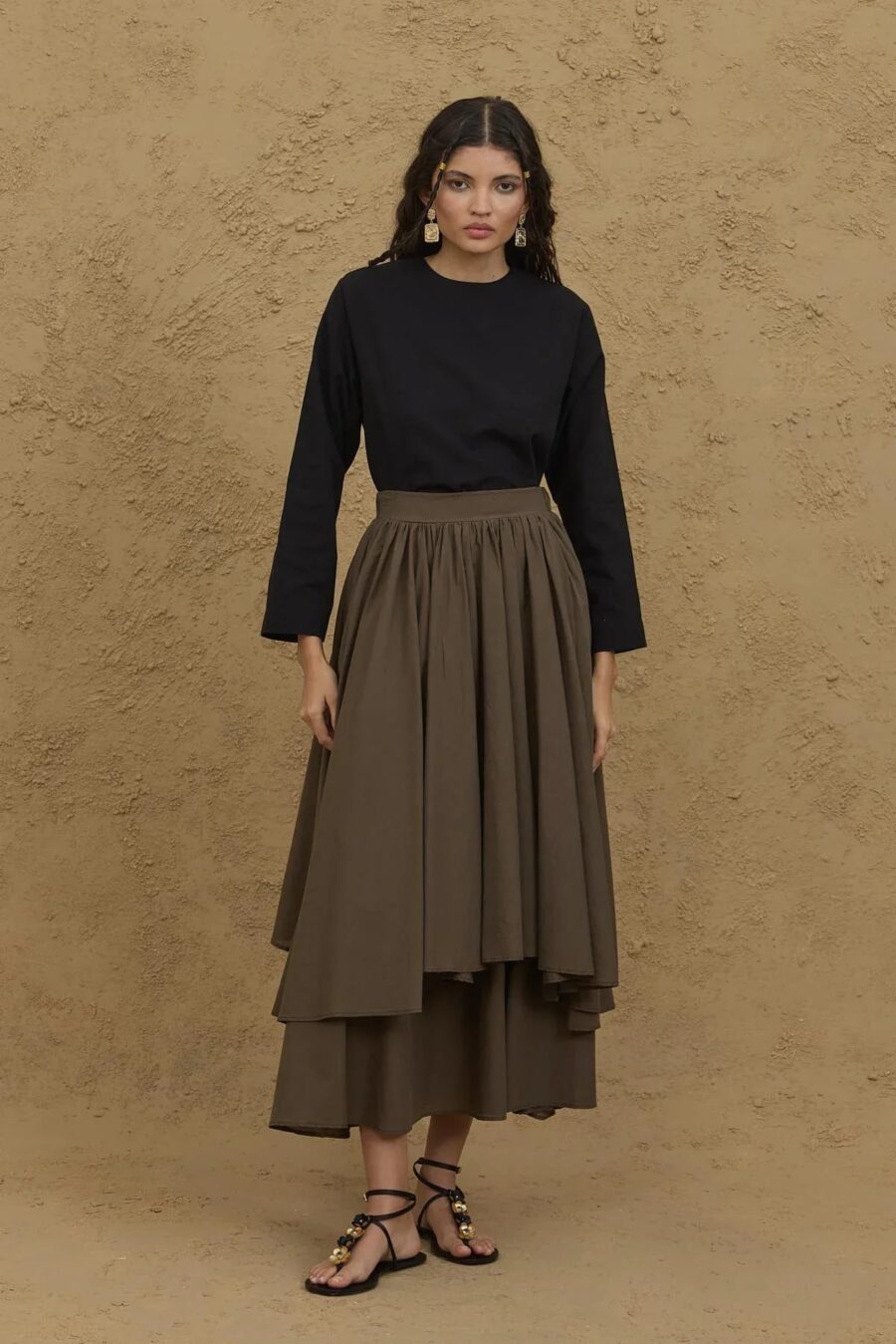 Multi-layered skirt khaki