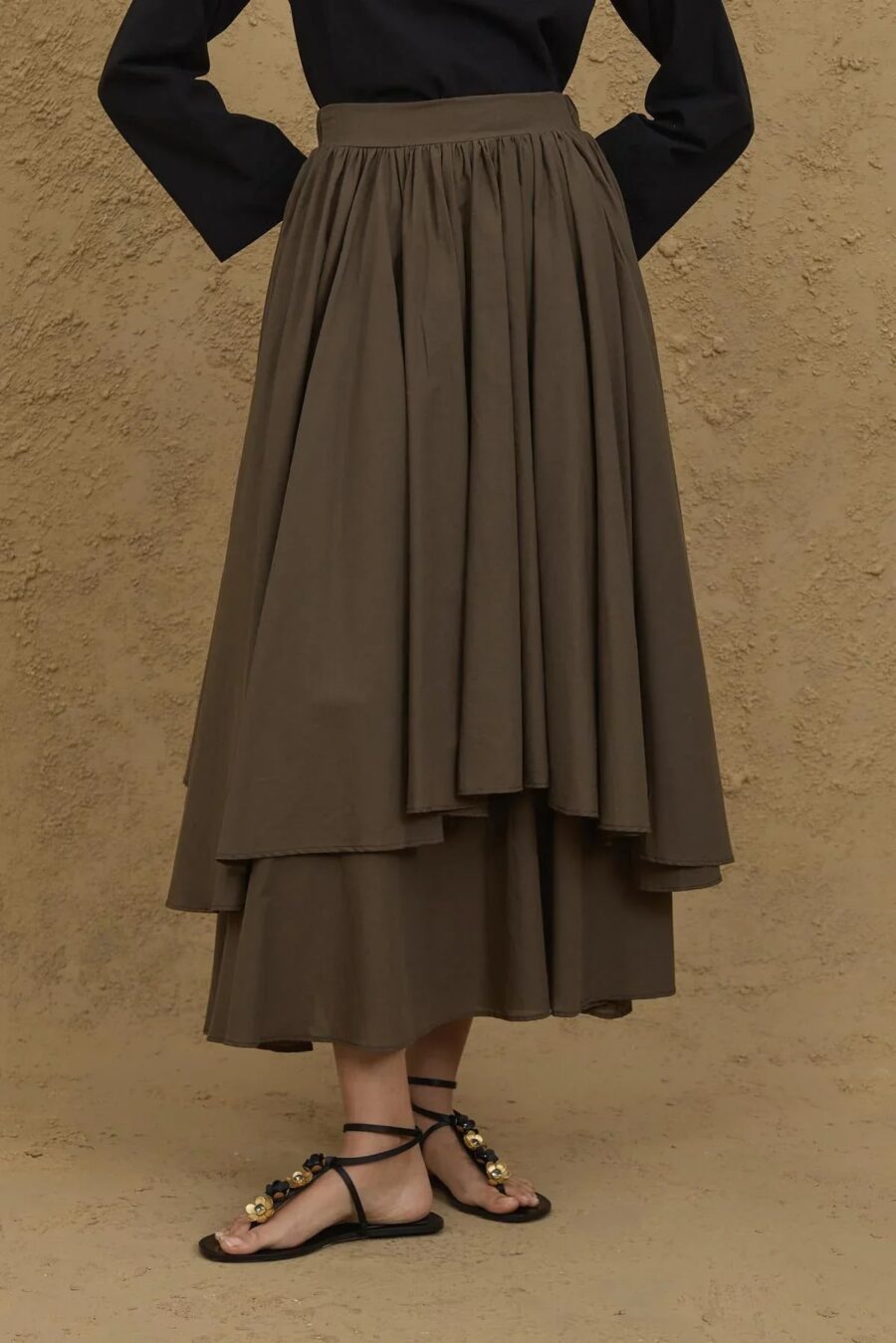 Multi-layered skirt khaki