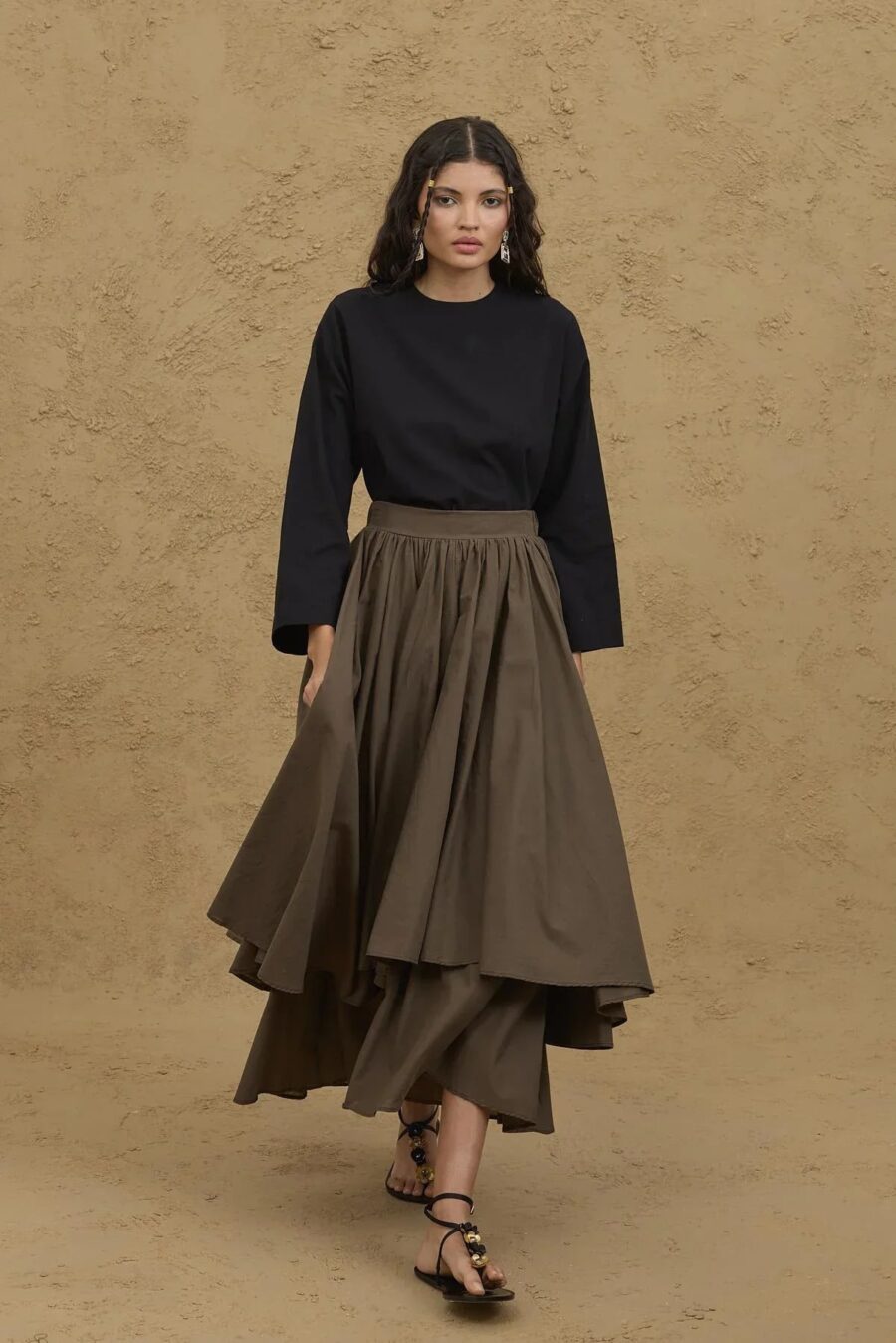 Multi-layered skirt khaki