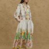 Patterned pleated dress natural