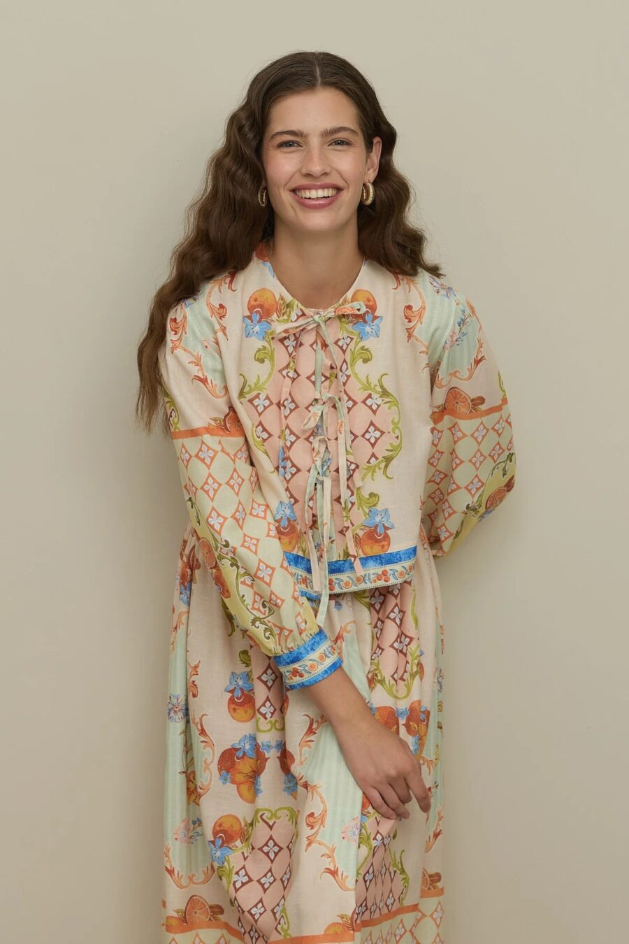 Patterned skirt suit natural