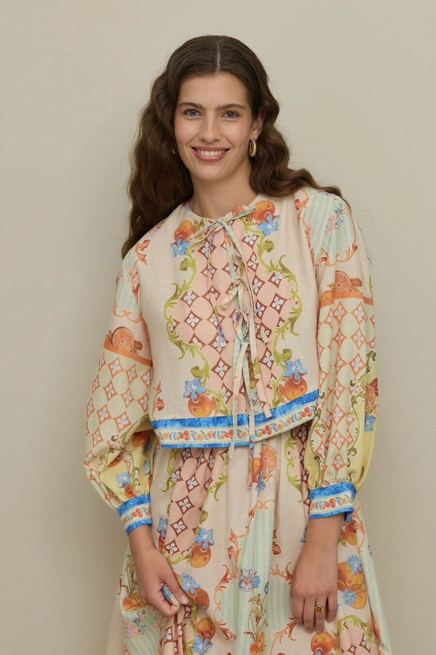 Patterned skirt suit natural