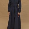 Wide belted dress navy blue