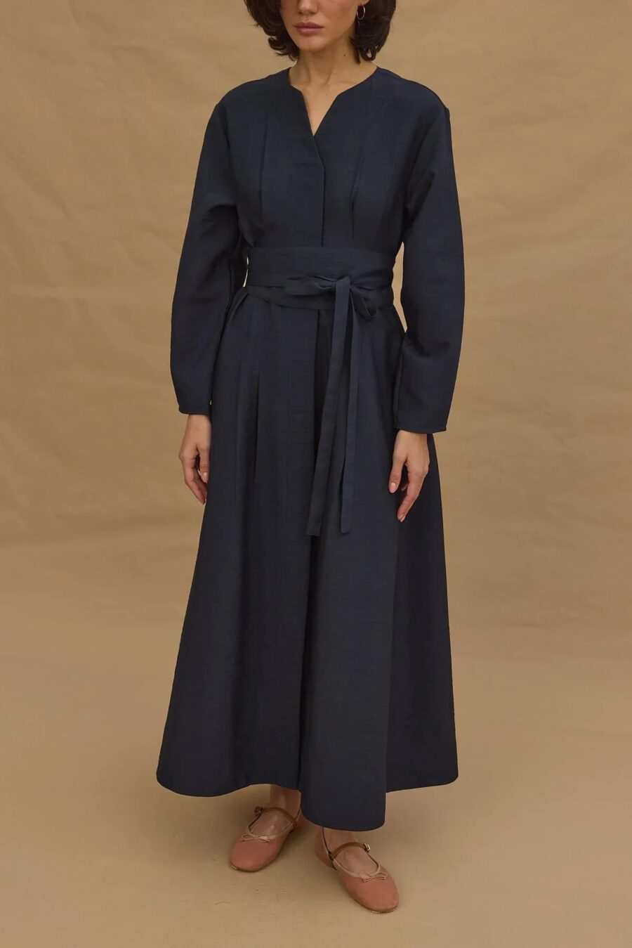 Wide belted dress navy blue