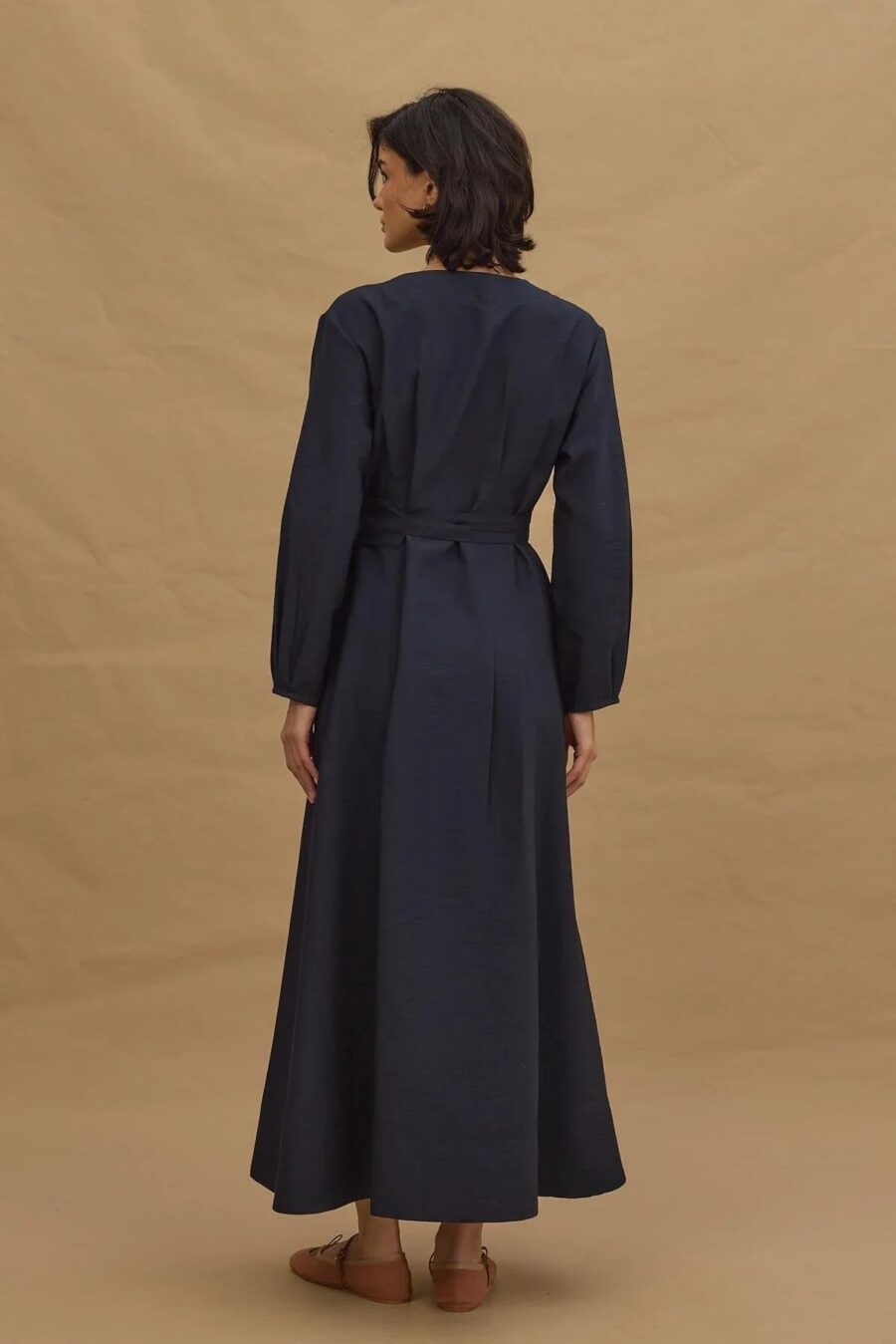 Wide belted dress navy blue