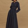 Wide belted dress navy blue