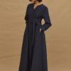 Wide belted dress navy blue