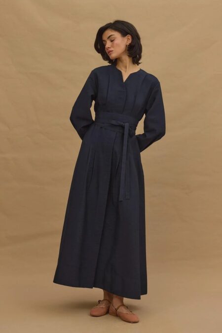 Wide belted dress navy blue