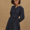 Wide belted dress navy blue