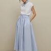 Thick pleated wide skirt light blue